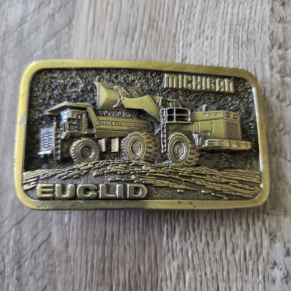 Euclid Michigan VME Americas Inc Heavy Equipment Brass 1980s Vintage Belt Buckle